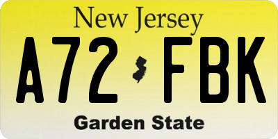 NJ license plate A72FBK