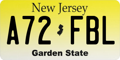 NJ license plate A72FBL
