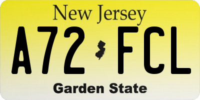 NJ license plate A72FCL