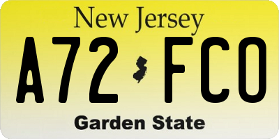 NJ license plate A72FCO