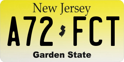 NJ license plate A72FCT