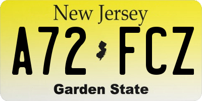 NJ license plate A72FCZ