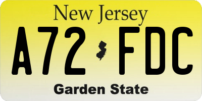 NJ license plate A72FDC