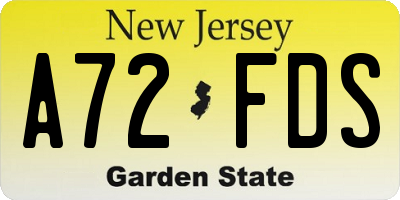 NJ license plate A72FDS