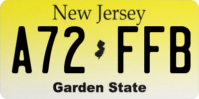 NJ license plate A72FFB