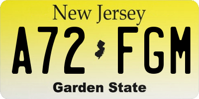 NJ license plate A72FGM