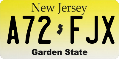NJ license plate A72FJX
