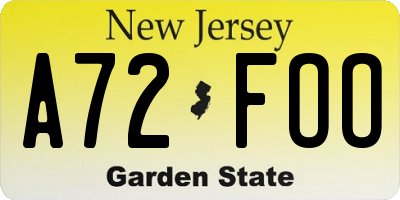 NJ license plate A72FOO