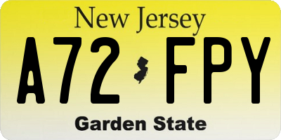 NJ license plate A72FPY