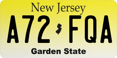 NJ license plate A72FQA