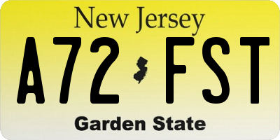 NJ license plate A72FST