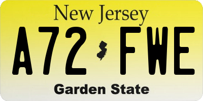 NJ license plate A72FWE