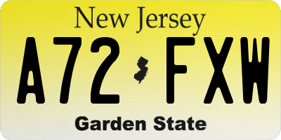 NJ license plate A72FXW