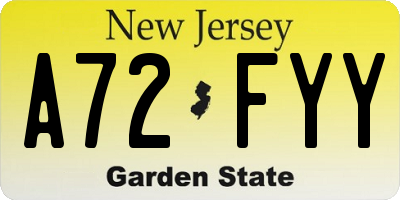 NJ license plate A72FYY