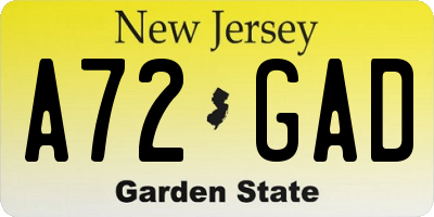 NJ license plate A72GAD