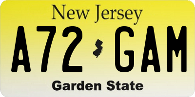 NJ license plate A72GAM