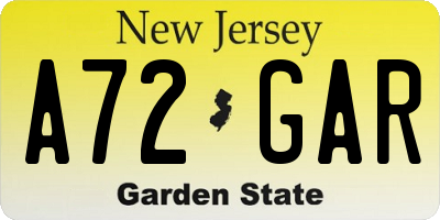 NJ license plate A72GAR