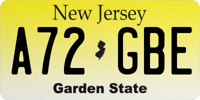 NJ license plate A72GBE