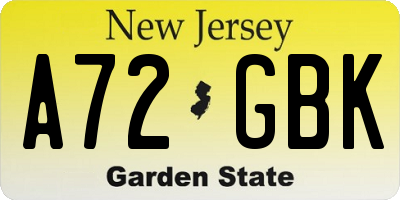 NJ license plate A72GBK