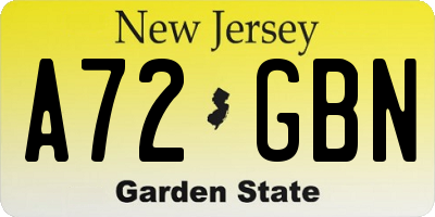 NJ license plate A72GBN