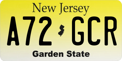NJ license plate A72GCR
