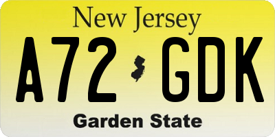 NJ license plate A72GDK