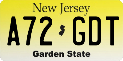 NJ license plate A72GDT