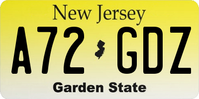 NJ license plate A72GDZ