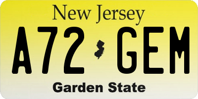 NJ license plate A72GEM