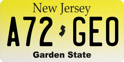 NJ license plate A72GEO
