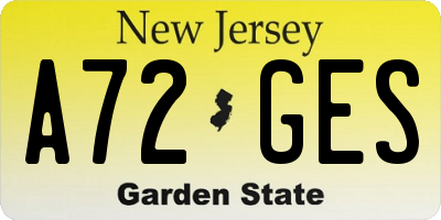 NJ license plate A72GES