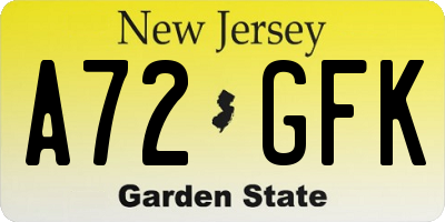 NJ license plate A72GFK
