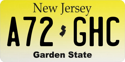 NJ license plate A72GHC