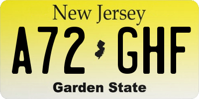 NJ license plate A72GHF