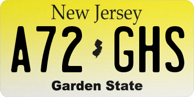 NJ license plate A72GHS