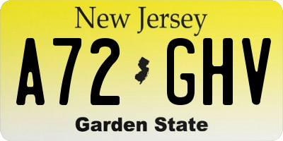 NJ license plate A72GHV