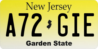 NJ license plate A72GIE