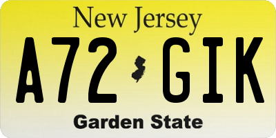 NJ license plate A72GIK