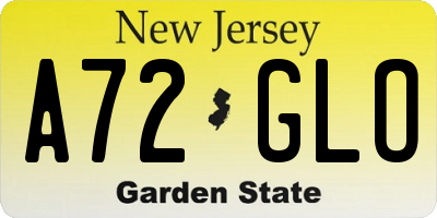 NJ license plate A72GLO