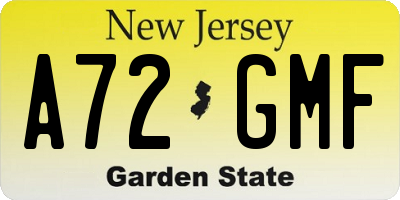 NJ license plate A72GMF