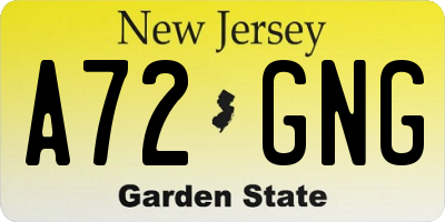 NJ license plate A72GNG