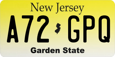 NJ license plate A72GPQ