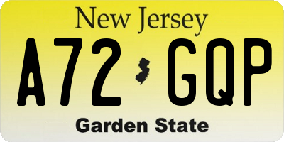 NJ license plate A72GQP
