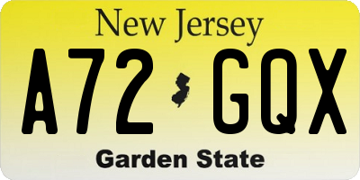 NJ license plate A72GQX