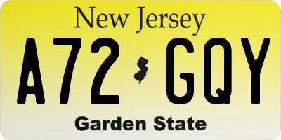 NJ license plate A72GQY