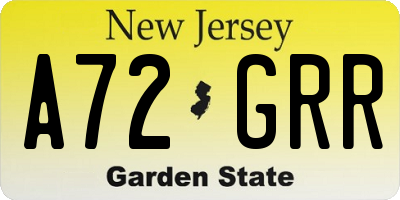 NJ license plate A72GRR