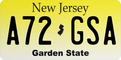 NJ license plate A72GSA
