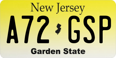 NJ license plate A72GSP