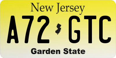 NJ license plate A72GTC