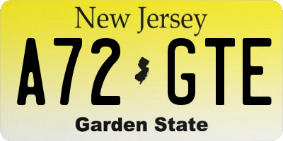 NJ license plate A72GTE